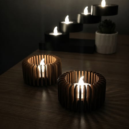 3D Baskı Modern Çizgili Mumluk - Tealight Mumluk (1 Adet)-Kahverengi