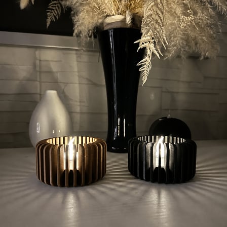 3D Baskı Modern Çizgili Mumluk - Tealight Mumluk (1 Adet)-Kahverengi