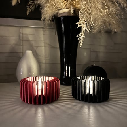 3D Baskı Modern Çizgili Mumluk - Tealight Mumluk (1 Adet)-Kırmızı