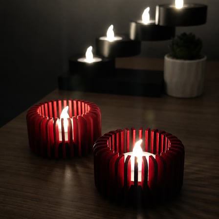 3D Baskı Modern Çizgili Mumluk - Tealight Mumluk (1 Adet)-Kırmızı
