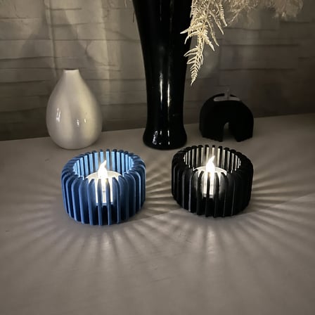 3D Baskı Modern Çizgili Mumluk - Tealight Mumluk (1 Adet)-Mavi