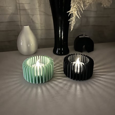 3D Baskı Modern Çizgili Mumluk - Tealight Mumluk (1 Adet)-Mint
