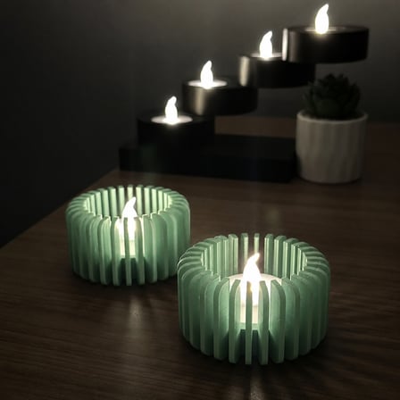 3D Baskı Modern Çizgili Mumluk - Tealight Mumluk (1 Adet)-Mint