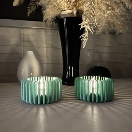 3D Baskı Modern Çizgili Mumluk - Tealight Mumluk (1 Adet)-Mint