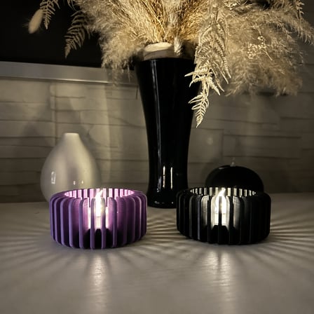 3D Baskı Modern Çizgili Mumluk - Tealight Mumluk (1 Adet)-Mor