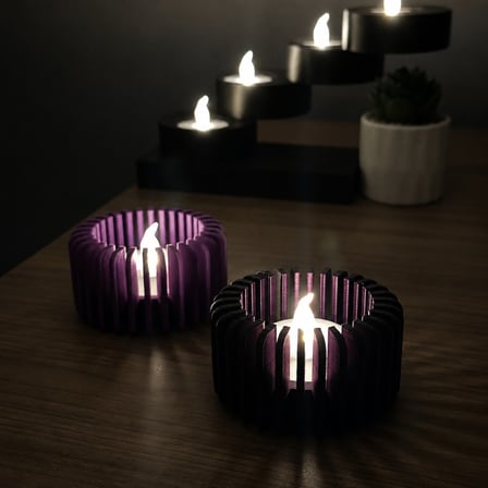 3D Baskı Modern Çizgili Mumluk - Tealight Mumluk (1 Adet)-Mor