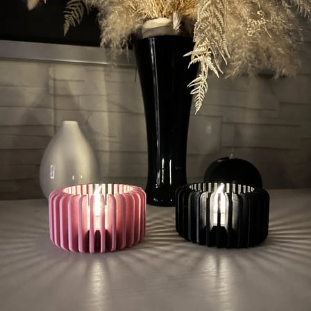 3D Baskı Modern Çizgili Mumluk - Tealight Mumluk (1 Adet)-Pembe