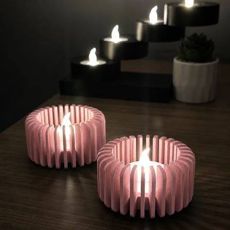 3D Baskı Modern Çizgili Mumluk - Tealight Mumluk (1 Adet)-Pembe