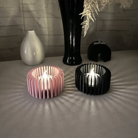 3D Baskı Modern Çizgili Mumluk - Tealight Mumluk (1 Adet)-Pembe