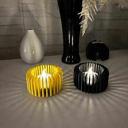 3D Baskı Modern Çizgili Mumluk - Tealight Mumluk (1 Adet)-Sarı