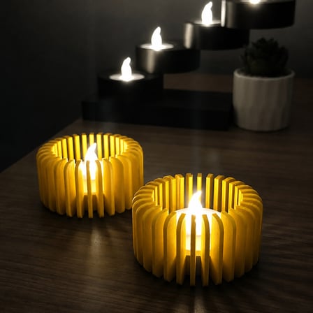 3D Baskı Modern Çizgili Mumluk - Tealight Mumluk (1 Adet)-Sarı