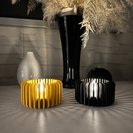 3D Baskı Modern Çizgili Mumluk - Tealight Mumluk (1 Adet)-Sarı