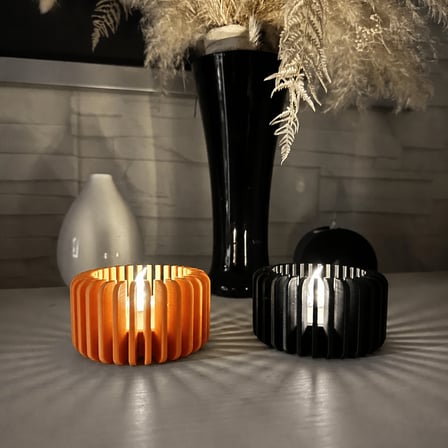 3D Baskı Modern Çizgili Mumluk - Tealight Mumluk (1 Adet)-Turuncu