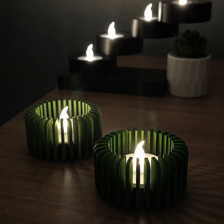 3D Baskı Modern Çizgili Mumluk - Tealight Mumluk (1 Adet)-Yeşil