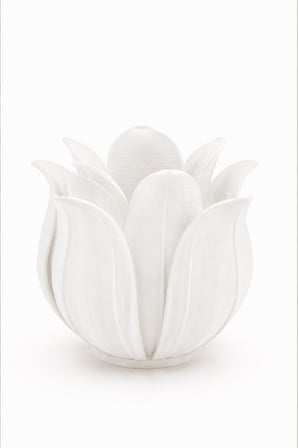3D Baskı Lotus Yapraklı Vazo - Dekoratif Çiçeklik-Beyaz