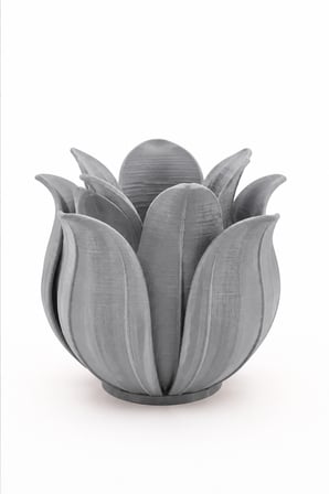 3D Baskı Lotus Yapraklı Vazo - Dekoratif Çiçeklik-Gri