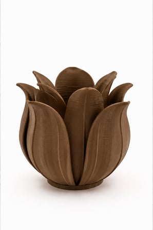 3D Baskı Lotus Yapraklı Vazo - Dekoratif Çiçeklik-Kahverengi