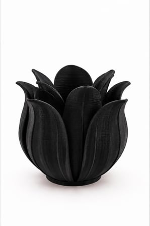 3D Baskı Lotus Yapraklı Vazo - Dekoratif Çiçeklik-Siyah