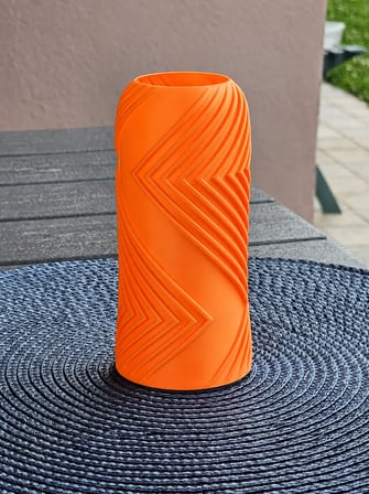 3D Baskı Vector Vazo - Geometrik Çizgili Dekoratif Vazo-Turuncu