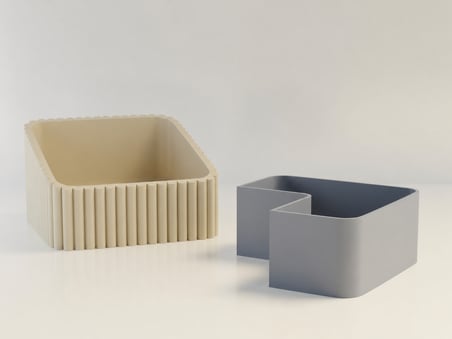 3D Baskı Fıstık Kasesi - Çift Hazneli Kabuk Ayırıcı Sunum Kasesi - Bej Gri