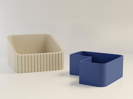 3D Baskı Fıstık Kasesi - Çift Hazneli Kabuk Ayırıcı Sunum Kasesi - Bej Mavi