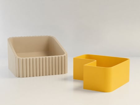 3D Baskı Fıstık Kasesi - Çift Hazneli Kabuk Ayırıcı Sunum Kasesi - Bej Sarı