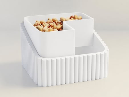 3D Baskı Fıstık Kasesi - Çift Hazneli Kabuk Ayırıcı Sunum Kasesi - Beyaz Beyaz