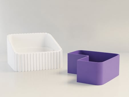 3D Baskı Fıstık Kasesi - Çift Hazneli Kabuk Ayırıcı Sunum Kasesi - Beyaz Mor