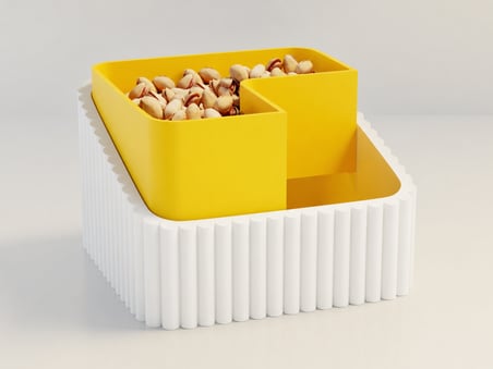 3D Baskı Fıstık Kasesi - Çift Hazneli Kabuk Ayırıcı Sunum Kasesi - Beyaz Sarı