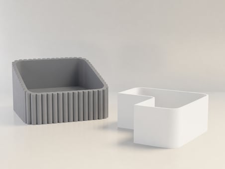 3D Baskı Fıstık Kasesi - Çift Hazneli Kabuk Ayırıcı Sunum Kasesi - Gri Beyaz