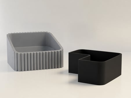 3D Baskı Fıstık Kasesi - Çift Hazneli Kabuk Ayırıcı Sunum Kasesi - Gri Siyah