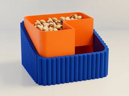 3D Baskı Fıstık Kasesi - Çift Hazneli Kabuk Ayırıcı Sunum Kasesi - Mavi Turuncu