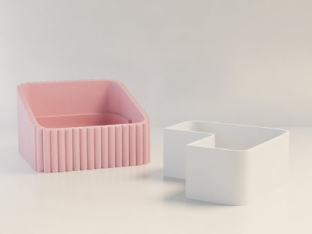 3D Baskı Fıstık Kasesi - Çift Hazneli Kabuk Ayırıcı Sunum Kasesi - Pembe Beyaz