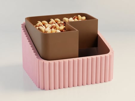 3D Baskı Fıstık Kasesi - Çift Hazneli Kabuk Ayırıcı Sunum Kasesi - Pembe Kahverengi