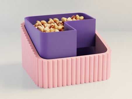 3D Baskı Fıstık Kasesi - Çift Hazneli Kabuk Ayırıcı Sunum Kasesi - Pembe Mor