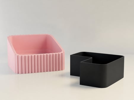 3D Baskı Fıstık Kasesi - Çift Hazneli Kabuk Ayırıcı Sunum Kasesi - Pembe Siyah