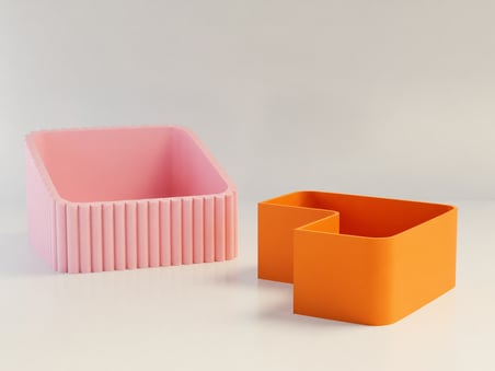 3D Baskı Fıstık Kasesi - Çift Hazneli Kabuk Ayırıcı Sunum Kasesi - Pembe Turuncu