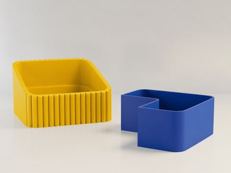 3D Baskı Fıstık Kasesi - Çift Hazneli Kabuk Ayırıcı Sunum Kasesi - Sarı Mavi