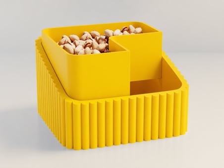 3D Baskı Fıstık Kasesi - Çift Hazneli Kabuk Ayırıcı Sunum Kasesi - Sarı Sarı