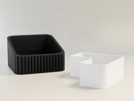 3D Baskı Fıstık Kasesi - Çift Hazneli Kabuk Ayırıcı Sunum Kasesi - Siyah Beyaz