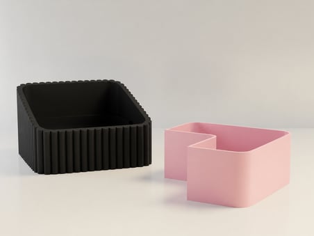 3D Baskı Fıstık Kasesi - Çift Hazneli Kabuk Ayırıcı Sunum Kasesi - Siyah Pembe