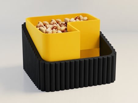 3D Baskı Fıstık Kasesi - Çift Hazneli Kabuk Ayırıcı Sunum Kasesi - Siyah Sarı