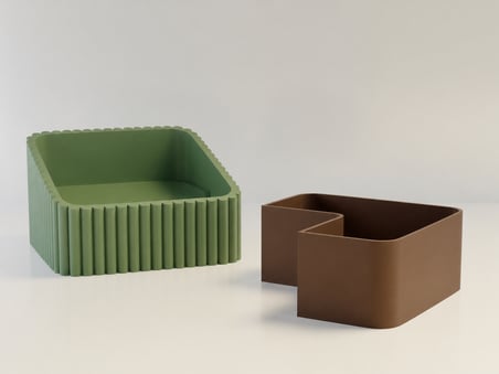 3D Baskı Fıstık Kasesi - Çift Hazneli Kabuk Ayırıcı Sunum Kasesi - Yeşil Kahverengi