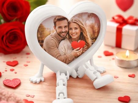 3D Baskı Aşk Kalpli Fotoğraf Çerçevesi - Hareketli Bacaklı Masaüstü Çerçeve-Beyaz