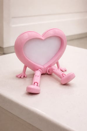 3D Baskı Aşk Kalpli Fotoğraf Çerçevesi - Hareketli Bacaklı Masaüstü Çerçeve-Pembe