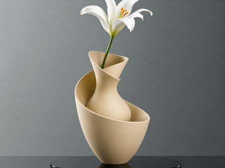 3D Baskı Bold Vazo - Akışkan Formlu Dekoratif Vazo-Bej