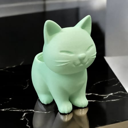 3D Baskı Sevimli Kedi Saksı - Figürlü Sukulent Saksısı-Mint
