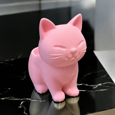 3D Baskı Sevimli Kedi Saksı - Figürlü Sukulent Saksısı-Pembe
