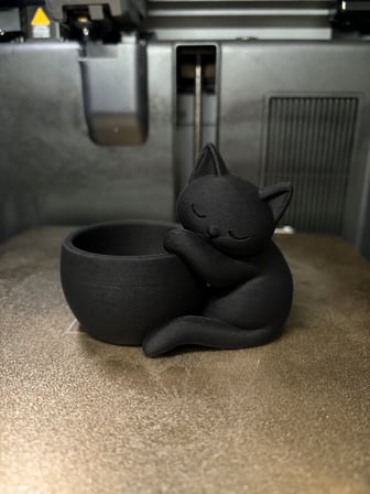 3D Baskı Sarılan Kedi Saksı - Sevimli Dekoratif Saksı - Siyah