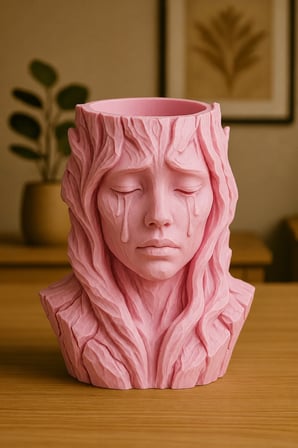 3D Baskı Ağlayan Kadın Büst Saksı - Sanatsal Dekoratif Saksı - Pembe